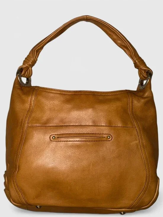 VTG B Makowsky Hobo Tan Leather Silver Nickel Accented Slouchy Shoulder Bag Boho - Picture 4 of 9